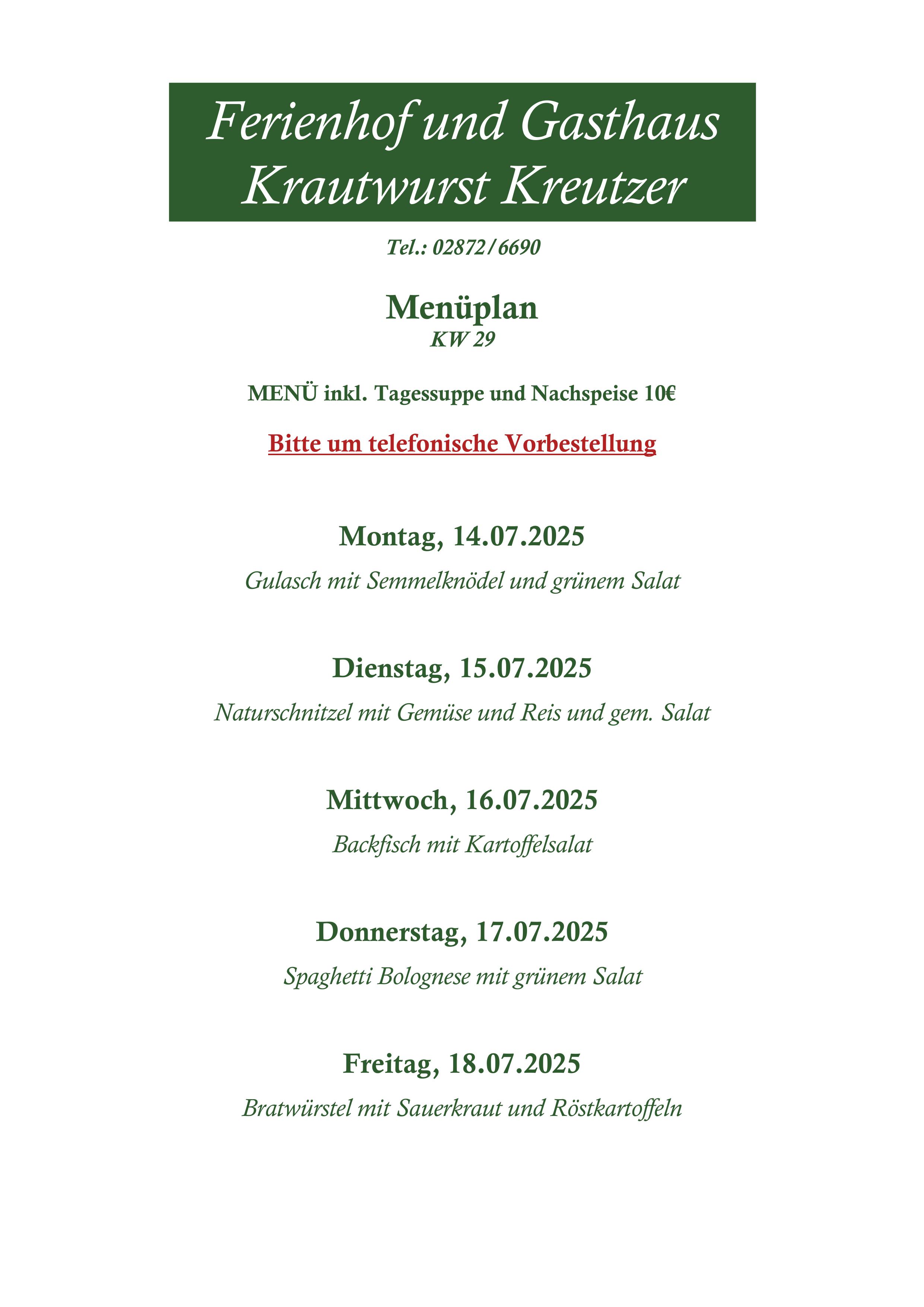 Unsere aktuelle Menükarte